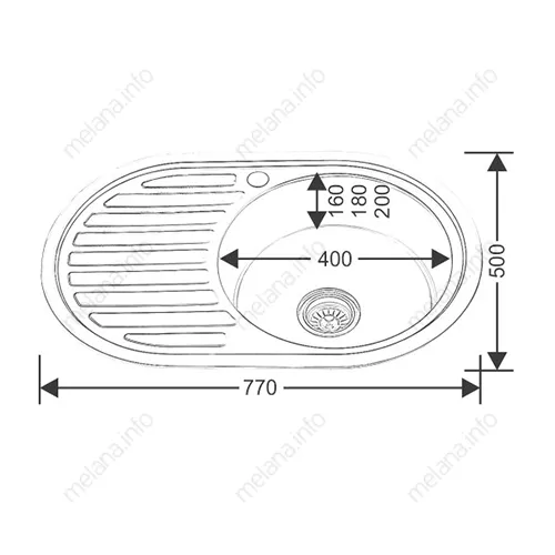 Мойка 7750 U MELANA 0,6/0,8/180 врезная  с сифоном, Внешний вид: толщина 0,6, изображение 4