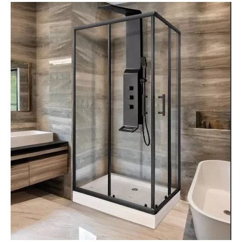 Душевой  уголок  ZQ121B PARLY с поддоном, Цвет стекла: прозрачное, Цвет профиля: Черный, Выбрать размер: 120х80