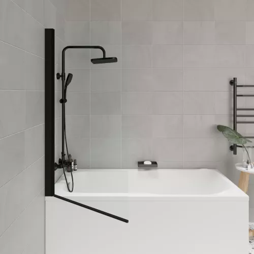 Шторка на ванну F04B  PARLY  распашная, Цвет стекла: прозрачное, Цвет профиля: Черный, Выбрать размер: 75, изображение 2