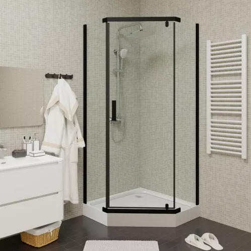 Душевой  уголок ZPE911BE  PARLY с поддоном, Цвет стекла: прозрачное, Цвет профиля: Черный, Выбрать размер: 90х90