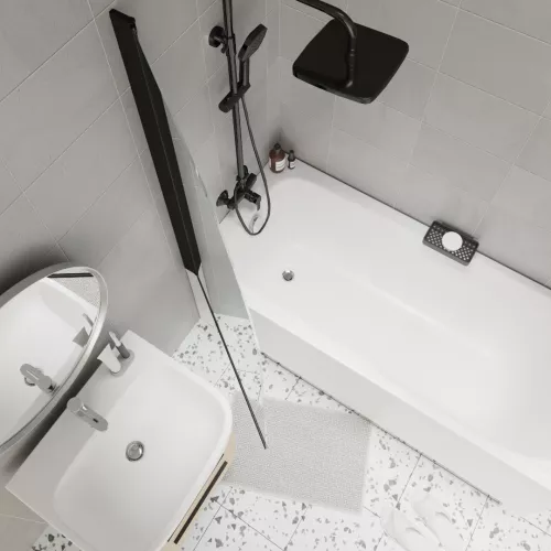 Шторка на ванну F04B  PARLY  распашная, Цвет стекла: прозрачное, Цвет профиля: Черный, Выбрать размер: 75, изображение 3