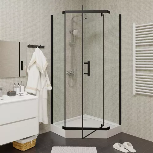 Душевой  уголок ZPE911BE  PARLY с поддоном, Цвет стекла: прозрачное, Цвет профиля: Черный, Выбрать размер: 90х90, изображение 2