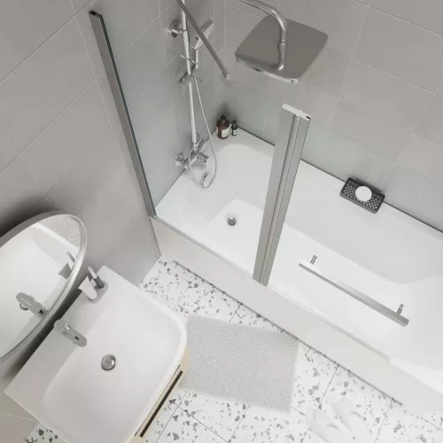 Шторка на ванну  F03 PARLY, Цвет стекла: прозрачное, Цвет профиля: Хром, Выбрать размер: 120, изображение 3