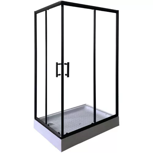Душевой  уголок  ZQ121B PARLY с поддоном, Цвет стекла: прозрачное, Цвет профиля: Черный, Выбрать размер: 120х80, изображение 2