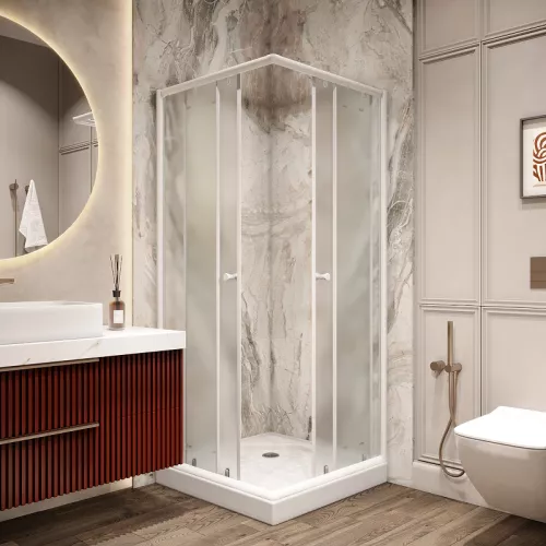 Душевой  уголок ZFQ81 PARLY с поддоном (80х80х195), Цвет стекла: матовое, Цвет профиля: Белый, Выбрать размер: 80х80, изображение 2