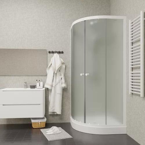Душевой  уголок ZF81  PARLY с поддоном, Цвет стекла: матовое, Высота поддона: Низкий, Цвет профиля: Белый, Выбрать размер: 80х80, изображение 3