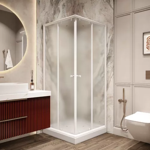 Душевой  уголок ZFQ81 PARLY с поддоном (80х80х195), Цвет стекла: матовое, Цвет профиля: Белый, Выбрать размер: 80х80