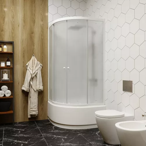 Душевой уголок ZF90 PARLY с поддоном, Цвет стекла: матовое, Высота поддона: Высокий, Цвет профиля: Белый, Выбрать размер: 90х90, изображение 3