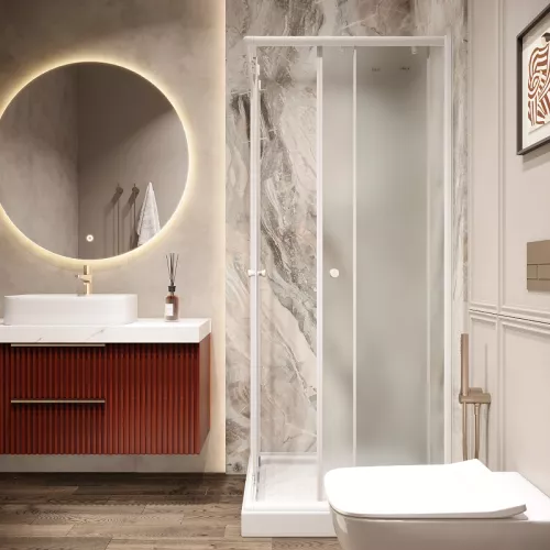 Душевой  уголок ZFQ81 PARLY с поддоном (80х80х195), Цвет стекла: матовое, Цвет профиля: Белый, Выбрать размер: 80х80, изображение 3