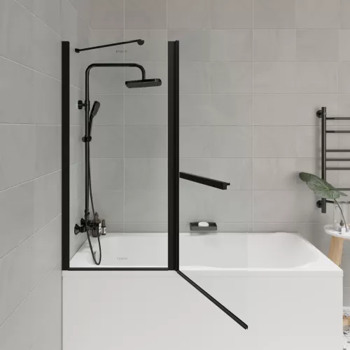 Шторка  на ванну F03B PARLY распашная, Цвет стекла: прозрачное, Цвет профиля: Черный, Выбрать размер: 120, изображение 2
