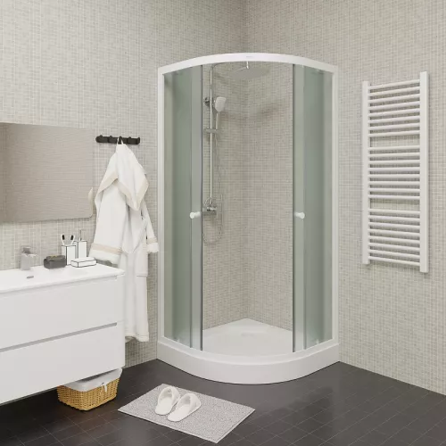 Душевой  уголок ZF81  PARLY с поддоном, Цвет стекла: матовое, Высота поддона: Низкий, Цвет профиля: Белый, Выбрать размер: 80х80, изображение 2