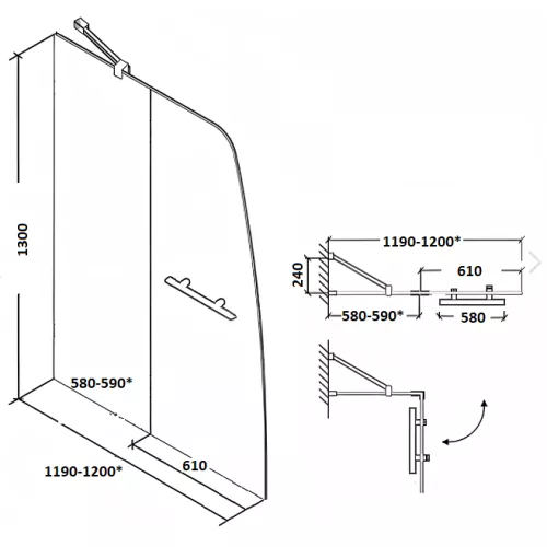 Шторка на ванну  F03 PARLY, Цвет стекла: прозрачное, Цвет профиля: Хром, Выбрать размер: 120, изображение 6