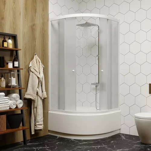 Душевой уголок ZF90 PARLY с поддоном, Цвет стекла: матовое, Высота поддона: Высокий, Цвет профиля: Белый, Выбрать размер: 90х90, изображение 2