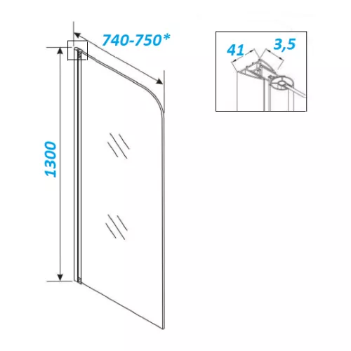 Шторка на ванну F04F  PARLY, Цвет стекла: матовое, Цвет профиля: Хром, Выбрать размер: 75, изображение 5