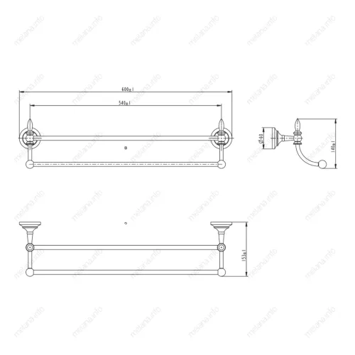 Двойная штанга для полотенец MELANA хром+золото MLN-820002, изображение 2