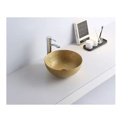 Раковина накладная круглая CeramaLux NC 7226S, Выбрать цвет: Золото, изображение 2