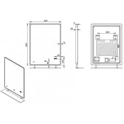 Зеркало со встроенной подсветкой Esbano ES-2073 HDSA 60x80(с полочкой), изображение 3