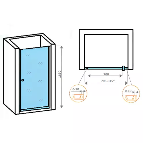 Дверь душевая  DE70/DE80/DE90  PARLY в нишу, Цвет стекла: с рисунком, Цвет профиля: Хром, Выбрать размер: 70, изображение 3