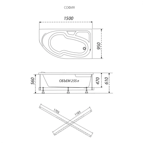 Ванна акриловая Triton София L/ R, Выбрать размер: 150х95, Ориентация: правая, изображение 7
