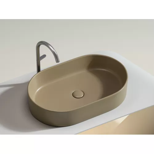 Умывальник чаша Ceramica Nova накладная овальная (цвет Капучино Матовый) Element 608*385*122мм, Выбрать цвет: Бежевый