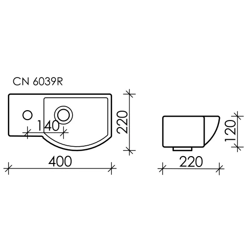 Умывальник Ceramica Nova CN6039 L/R подвесной прямоугольный  с крепежом  Element 400*220*120мм, Ориентация: правая, изображение 8