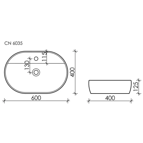 Умывальник Ceramica Nova накладной Element 600*400*125мм, с плоскостью под смеситель, Ширина , в см: 60, изображение 8