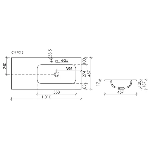 Раковина накладная Ceramica Nova Grace с отверстием под смеситель 1010*457*137мм, чаша справа, Выбрать цвет: Черный, изображение 3