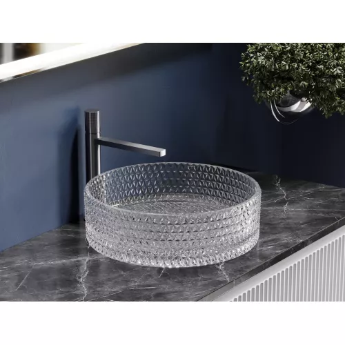 Умывальник чаша Ceramica Nova накладная круглая (прозрачная) Cristal 360*360*112мм, Выбрать цвет: Прозрачный, изображение 4