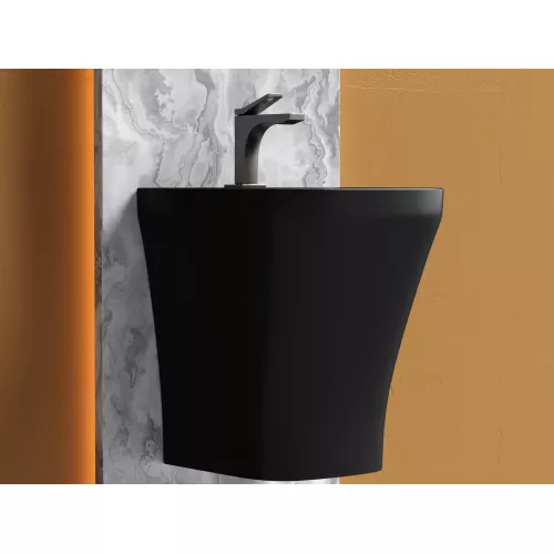 Раковина Ceramica Nova моноблок подвесная DION (Черный Матовый) с отверстием под смеситель, со сливом переливом, Выбрать цвет: Черный, изображение 5
