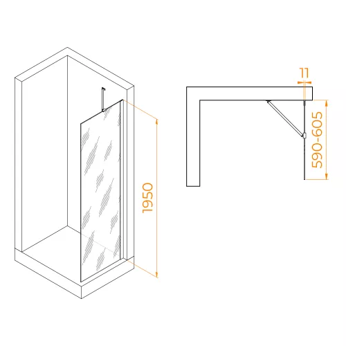 Душевая перегородка RGW WA-102B, Цвет стекла: тонированное, Цвет профиля: Черный, Выбрать размер: 60, изображение 2