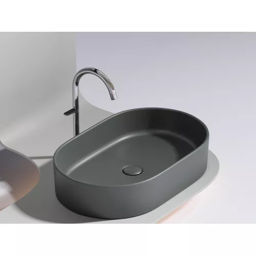 Умывальник чаша Ceramica Nova накладная овальная (цвет Темный Антрацит Матовый) Element 608*385*122мм, Выбрать цвет: Темно-серый, изображение 3