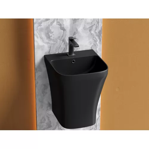 Раковина Ceramica Nova моноблок подвесная DION (Черный Матовый) с отверстием под смеситель, со сливом переливом, Выбрать цвет: Черный, изображение 2
