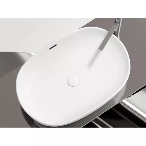 Умывальник чаша Ceramica Nova накладная овальная со сливом переливом Element 610*420*155мм, изображение 3