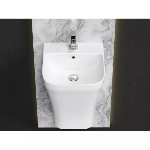 Раковина Ceramica Nova моноблок подвесная DION с отверстием под смеситель, со сливом переливом, Выбрать цвет: Белый, изображение 2