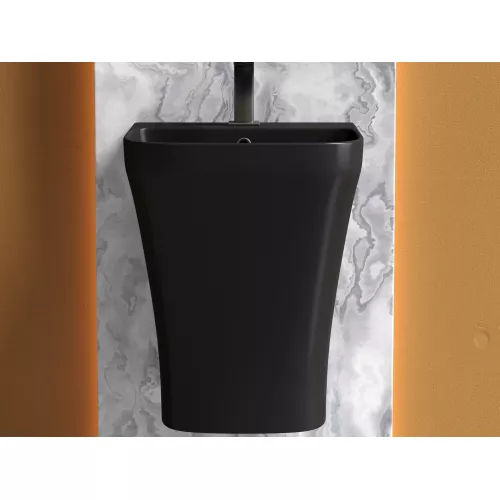 Раковина Ceramica Nova моноблок подвесная DION (Черный Матовый) с отверстием под смеситель, со сливом переливом, Выбрать цвет: Черный, изображение 6
