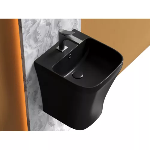 Раковина Ceramica Nova моноблок подвесная DION (Черный Матовый) с отверстием под смеситель, со сливом переливом, Выбрать цвет: Черный, изображение 3