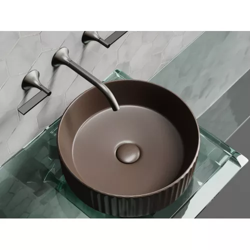 Умывальник чаша Ceramica Nova накладная круглая (цвет Темно-Коричневый Матовый) 360*360*115мм, Выбрать цвет: Коричневый, изображение 4