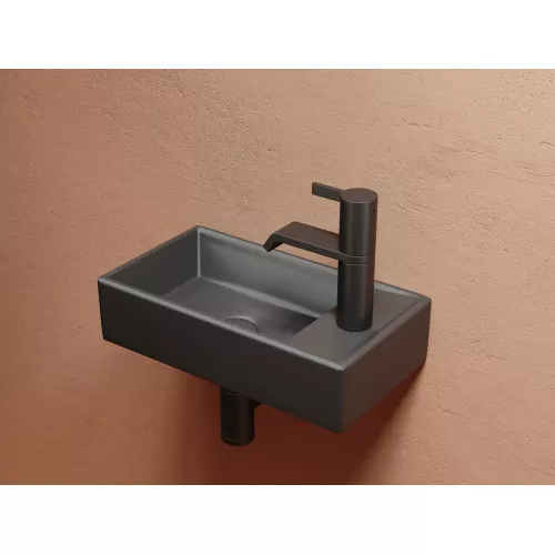 Умывальник подвесной Ceramica Nova L/R,  темный антрацит матовый Element 407*217*100, Выбрать цвет: Темный антрацит матовый, Ориентация: левая, изображение 5