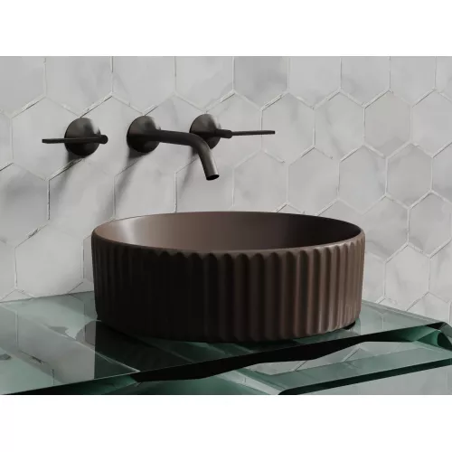 Умывальник чаша Ceramica Nova накладная круглая (цвет Темно-Коричневый Матовый) 360*360*115мм, Выбрать цвет: Коричневый, изображение 5