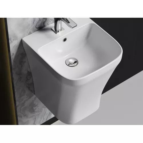 Раковина Ceramica Nova моноблок подвесная DION с отверстием под смеситель, со сливом переливом, Выбрать цвет: Белый, изображение 4