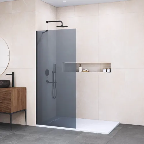 Душевая перегородка RGW WA-110B, Цвет стекла: тонированное, Цвет профиля (вариация): Черный, Выбрать размер: 100