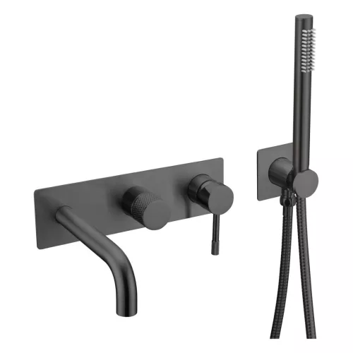 Смеситель встраиваемый с ручным душем и изливом  Boheme UNO 464-3-B черный, Выбрать цвет: Черный