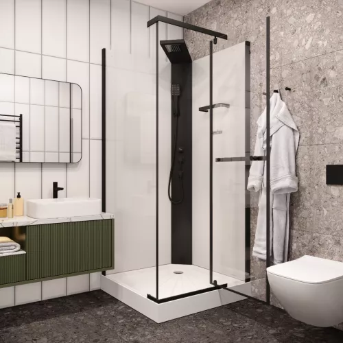 Кабина MiMi901B душевая Ceruttispa (90x90x215-225), Цвет профиля: Черный, Тип поддона: Низкий, изображение 2