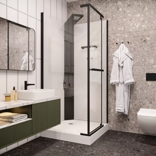 Кабина MiMi901B душевая Ceruttispa (90x90x215-225), Цвет профиля: Черный, Тип поддона: Низкий, изображение 3