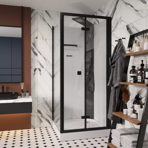 Кабина BELLA901B душевая без крыши Ceruttispa (90x90x215-225), Цвет профиля: Черный, изображение 3