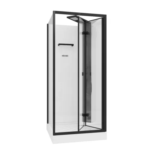 Кабина BELLA901B душевая без крыши Ceruttispa (90x90x215-225), Цвет профиля: Черный, изображение 4