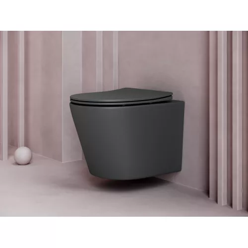 Подвесной унитаз CERAMICANOVA Balearica Rimless (цвет Темный антрацит матовый), Выбрать цвет: Темный антрацит матовый, изображение 2