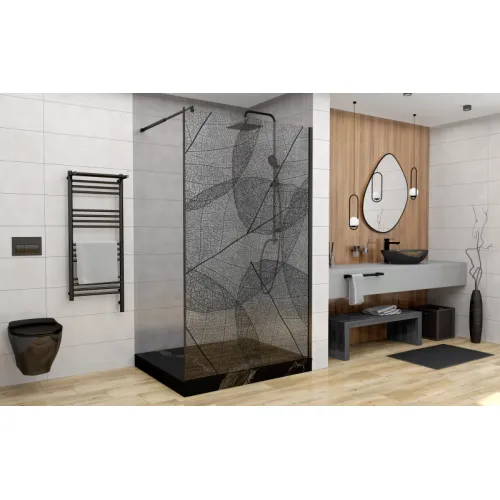 Душевая перегородка AvaCan MB100/110/120, Цвет стекла: с рисунком, Цвет профиля: Черный, Выбрать размер: 120