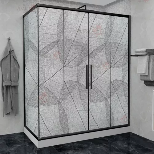 Душевой уголок AvaCan FB2 матовое с рисунком/черный, Цвет стекла: матовое с рисунком, Цвет профиля: Черный, Выбрать размер: 170-190х90