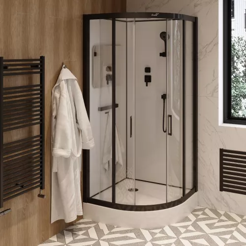 Кабина VIVA101B/VIVA91B душевая Ceruttispa 100x100/90х90, Цвет профиля: Черный, Тип поддона: Низкий, Выбрать размер: 100х100, изображение 2